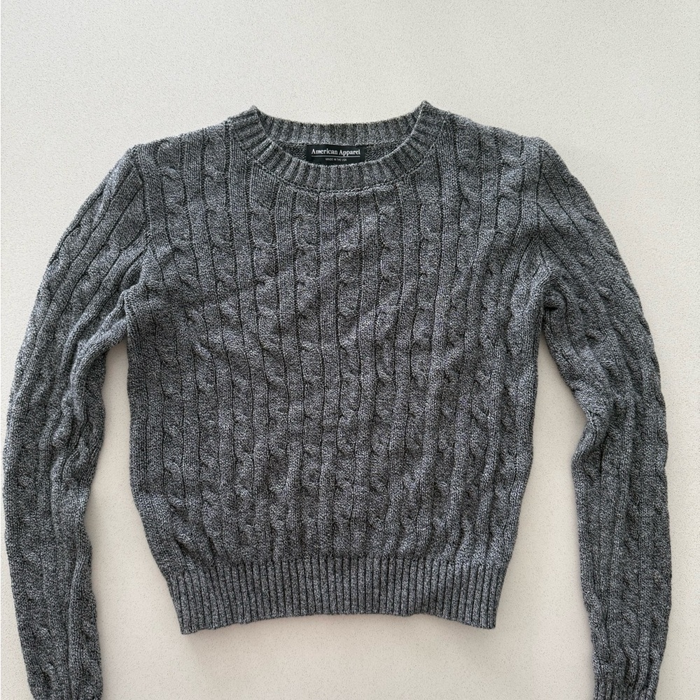 American Apparel Charcoal/Salt and Pepper Cable Knit Sweater Quality 100% cotton - Picture 2 of 7